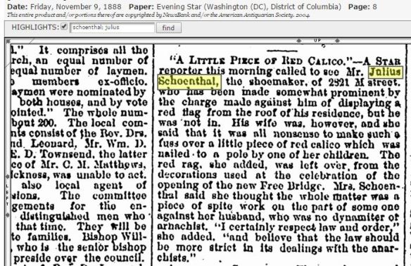 Julius Schoenthal shoemaker anarchist 1888