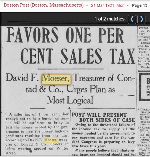 David Moeser on sales tax 1921