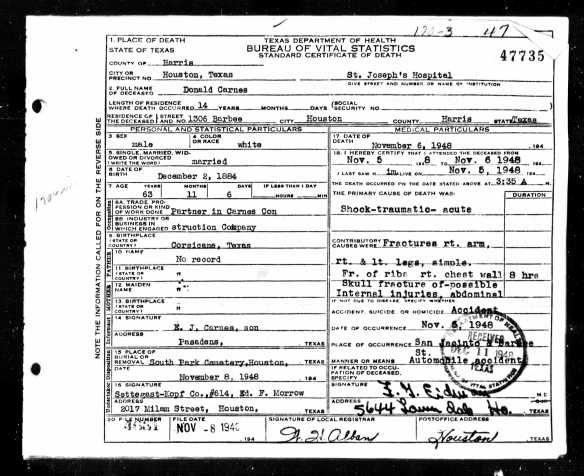 Ancestry.com. Texas, Death Certificates, 1903–1982 [database on-line]. Provo, UT, USA: Ancestry.com Operations, Inc., 2013. Original data: Texas Department of State Health Services. Texas Death Certificates, 1903–1982. iArchives, Orem, Utah.