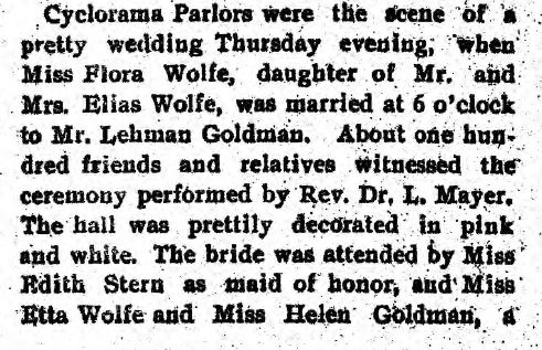 Flora Wolfe wedding pt 1 Jewish Criterion 6 2 1899