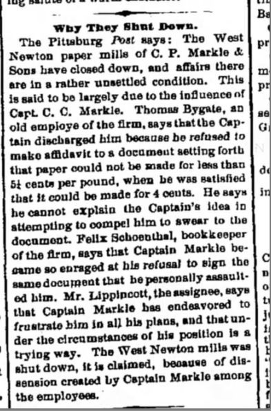 "Why They Shut Down," The Indiana (PA) Democrat, June 14, 1883, p. 7