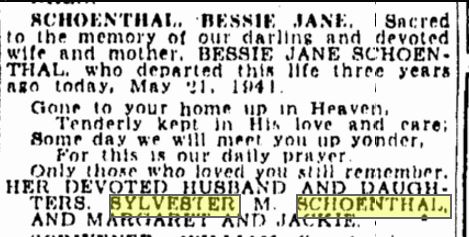 Bessie Rose Schoenthal memorial notice