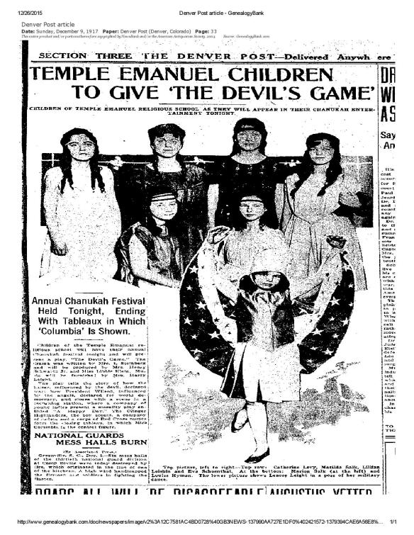JPG Denver Post article -Eva SChoenthal 1917 in Hanukah play-page-001