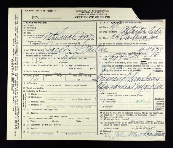 Jacob J Miller death certificate after inquest Ancestry.com. Pennsylvania, Death Certificates, 1906-1963 [database on-line]. Provo, UT, USA: Ancestry.com Operations, Inc., 2014. Original data: Pennsylvania (State). Death certificates, 1906–1963. Series 11.90 (1,905 cartons). Records of the Pennsylvania Department of Health, Record Group 11. Pennsylvania Historical and Museum Commission, Harrisburg, Pennsylvania.