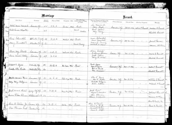 Marriage record of Louis schoenthal and Mary Pomroy Dumbleton Historical Society of Pennsylvania; Philadelphia, Pennsylvania; Collection Name: Historic Pennsylvania Church and Town Records; Reel: 1093