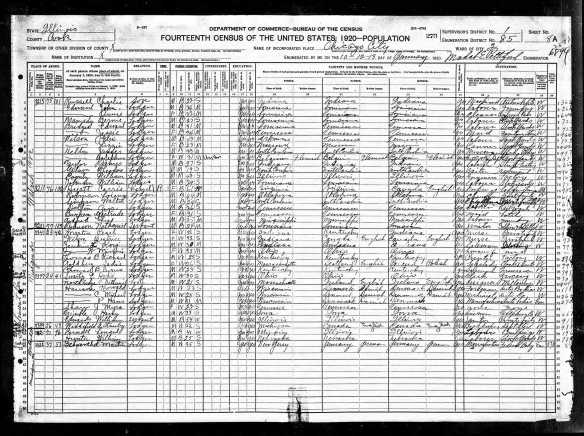 Martin Schoenthal 1920 US census Year: 1920; Census Place: Chicago Ward 2, Cook (Chicago), Illinois; Roll: T625_306; Page: 8A; Enumeration District: 85; Image: 1134