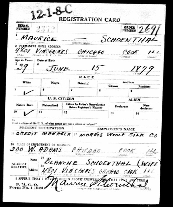 Maurice Schoenthal World War I draft registration