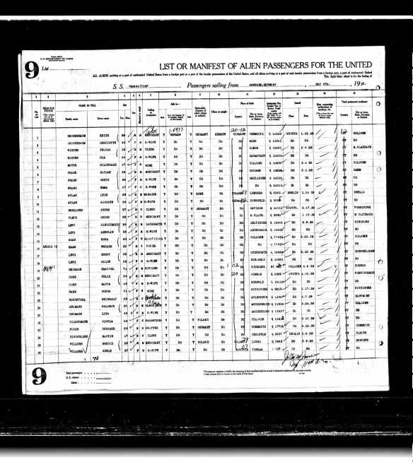 Erna Haas ship manifest p 1