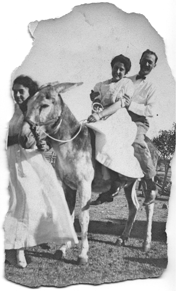 Hettie leading a donkey