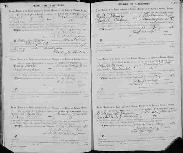 Marriage record for Frederick Selinger and Rachel Cohen 1880