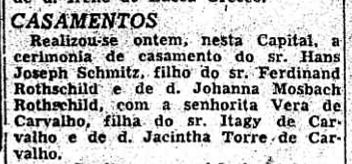 Hans Joseph Schmitz marriage announcement in Sao Paulo paper 1957