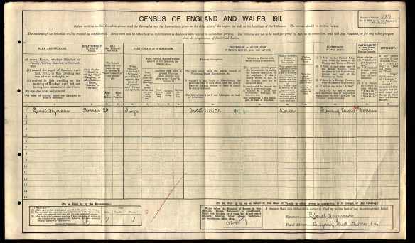 Lionel Heymann 1911 UK census Ancestry.com. 1911 England Census [database on-line]. Provo, UT, USA: Ancestry.com Operations, Inc., 2011. Original data: Census Returns of England and Wales, 1911. Kew, Surrey, England: The National Archives of the UK (TNA), 1911. Data imaged from the National Archives, London, England. 