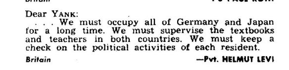 Pvt Helmut Levi letter to Yank magazine, September 29, 1944, p 14 