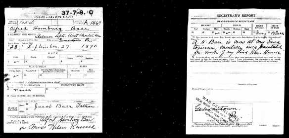 Alfred Baer ww1 draft reg