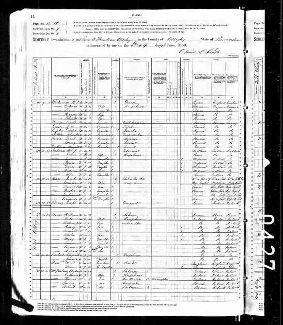 Jacob and Amalia Hamberg Baer 1880 US census Year: 1880; Census Place: Allegheny, Allegheny, Pennsylvania; Roll: 1086; Family History Film: 1255086; Page: 198D; Enumeration District: 008; Image: 0402