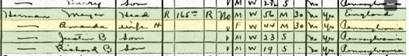 Herman and Amanda Baer Herman 1930 census Year: 1930; Census Place: Philadelphia, Philadelphia, Pennsylvania; Roll: 2104; Page: 23A; Enumeration District: 0627; Image: 902.0; FHL microfilm: 2341838