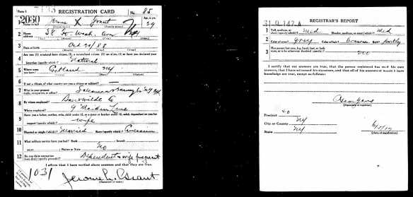 Jerome Grant World War I draft registration Registration State: New York; Registration County: New York; Roll: 1786805; Draft Board: 147