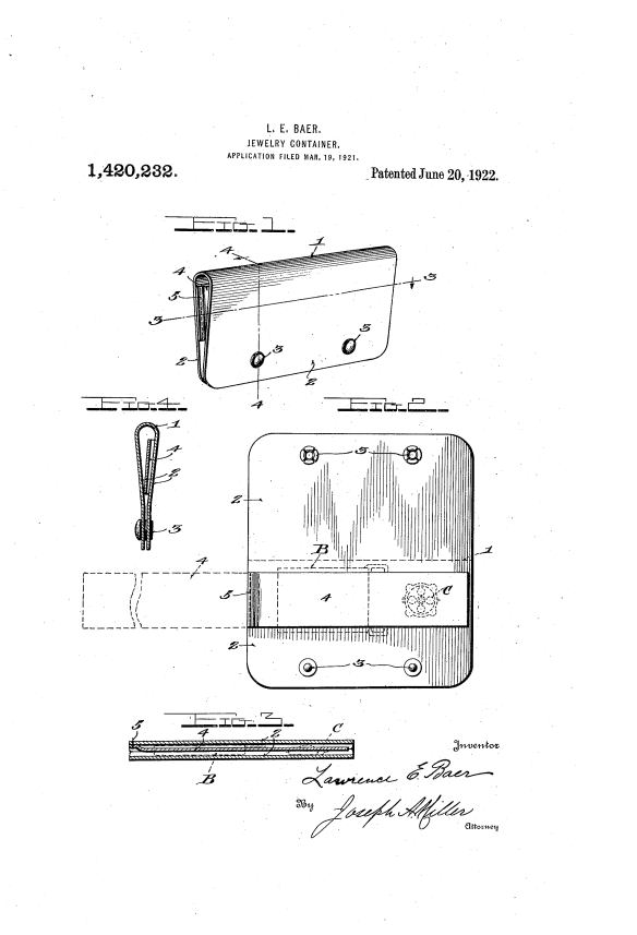 Jewelry holder invented by Lawrence Baer