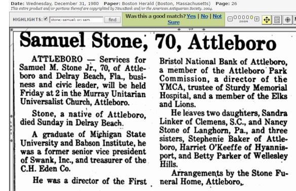 Samuel Stone Jr obit 12 31 1980