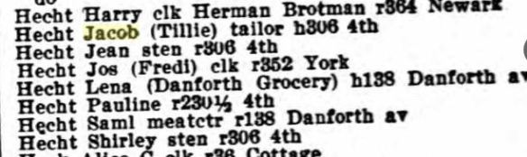 Hechts in 1925 Jersey City directory Title : Jersey City, New Jersey, City Directory, 1925 Source Information Ancestry.com. U.S. City Directories, 1822-1995 [database on-line]. Provo, UT, USA: Ancestry.com Operations, Inc., 2011.