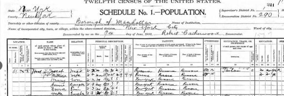 Hecht family 1900 US census Year: 1900; Census Place: Manhattan, New York, New York; Roll: 1094; Page: 14A; Enumeration District: 0290; FHL microfilm: 1241094