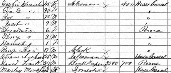 Closeup of Katzensteins and Mansbachs on 1860 census