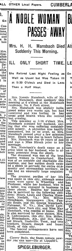 Cumberland Evening Times, October 11, 1907, p. 1