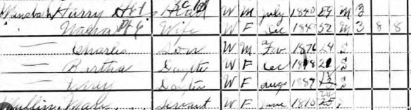 Harry Mansbach and family 1900 census Source Citation Year: 1900; Census Place: Cumberland Ward 5, Allegany, Maryland; Roll: 604; Page: 1A; Enumeration District: 0128; FHL microfilm: 1240604
