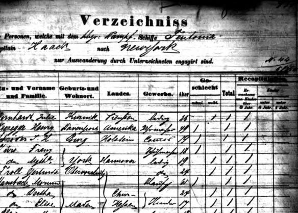 Marum Mansbach on passenger manifest 1864 Staatsarchiv Hamburg; Hamburg, Deutschland; Hamburger Passagierlisten; Microfilm No.: K_1710