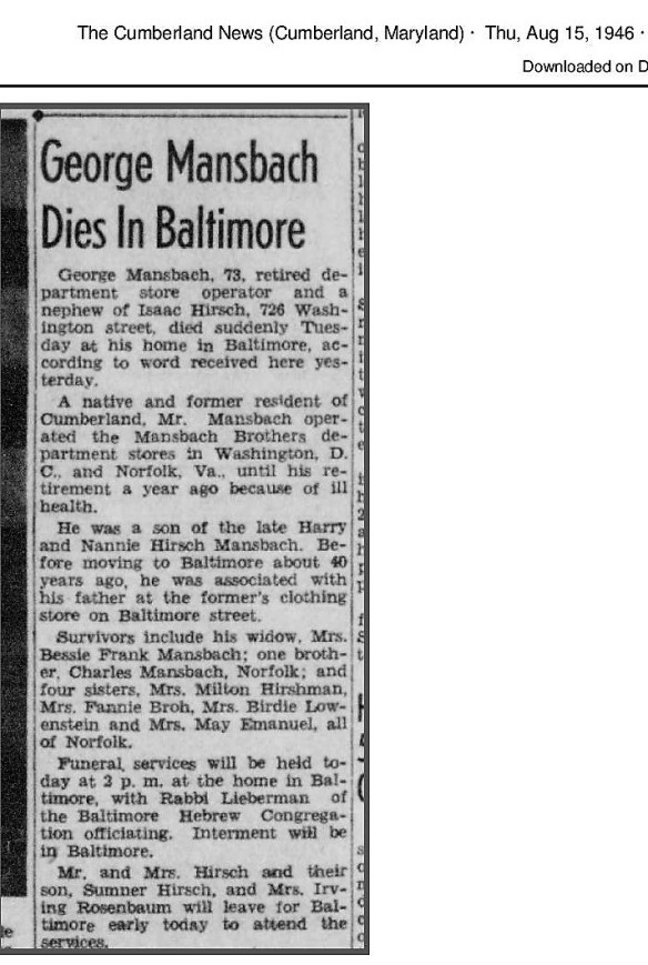 George Mansbach obituary