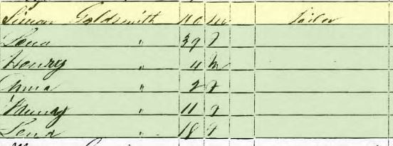 Simon Goldschmidt and family 1850 census Year: 1850; Census Place: Pittsburgh Ward 3, Allegheny, Pennsylvania; Roll: M432_745; Page: 135A; Image: 274