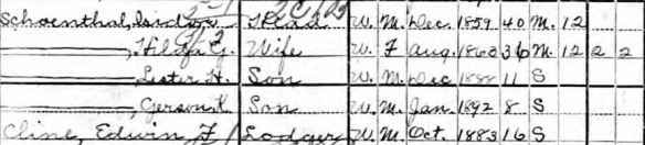 HIlda Katzenstein and Isidore Schoenthal 1900 census Year: 1900; Census Place: Washington, Washington, Pennsylvania; Roll: 1495; Page: 4A; Enumeration District: 0175; FHL microfilm: 1241495