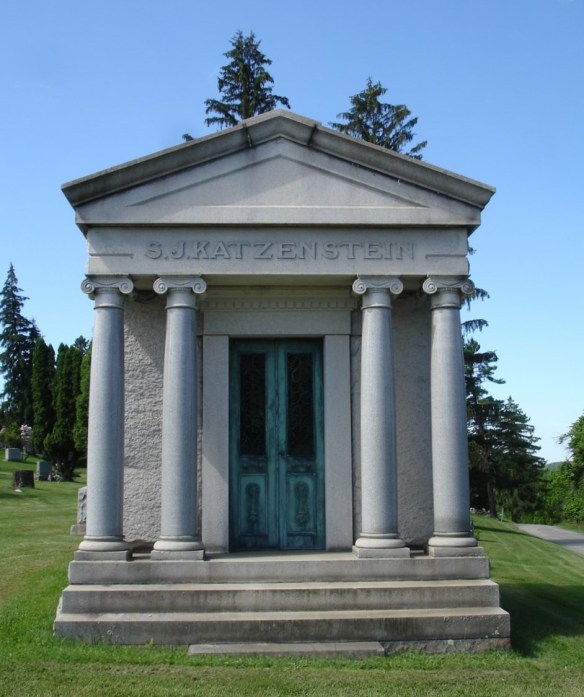 The S.J. Katzenstein Mausoleum at Washington Cemetery Courtesy of Joe at FindAGrave https://s3-us-west-2.amazonaws.com/find-a-grave-prod/photos/2016/232/168667419_1471722303.jpg