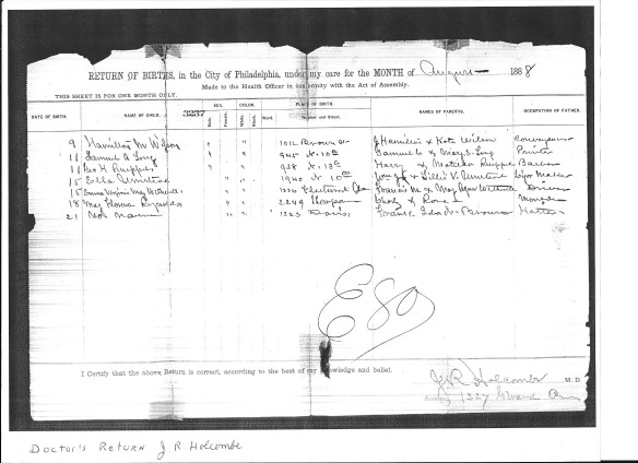 Marie Wetherill birth record 