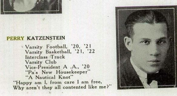 Perry Katzenstein, 1922 Greater Johnstown High School yearbook Ancestry.com. U.S., School Yearbooks, 1880-2012 [database on-line]. Provo, UT, USA: Ancestry.com Operations, Inc., 2010. Original data: Various school yearbooks from across the United States.