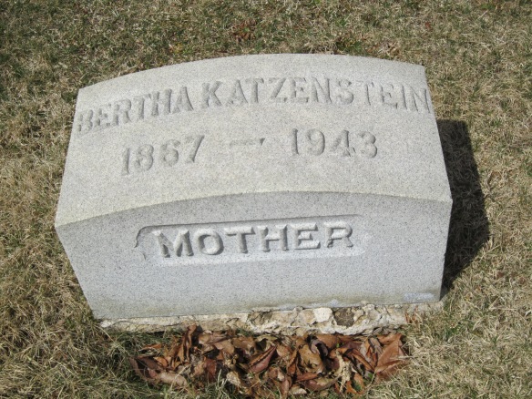 Headstone for Bertha Miller Katzenstein "courtesy of Find-A-Grave Member Brian J. Ensley (#47190867)