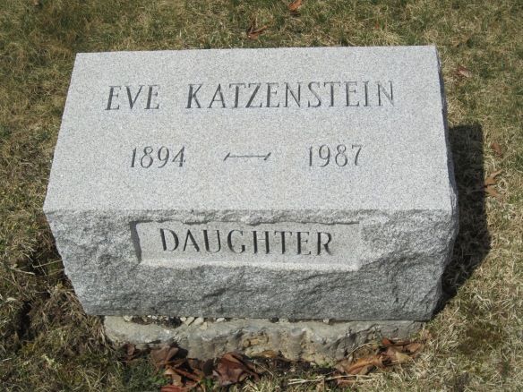 Eva Katzenstein headstone "courtesy of Find-A-Grave Member Brian J. Ensley (#47190867)
