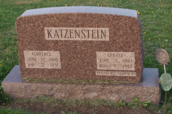 Headstone for Gerald and Florence (Lint) Katzenstein FindAGrave memorial by JM https://www.findagrave.com/cgi-bin/fg.cgi?page=pv&GRid=169359892&PIpi=145414417